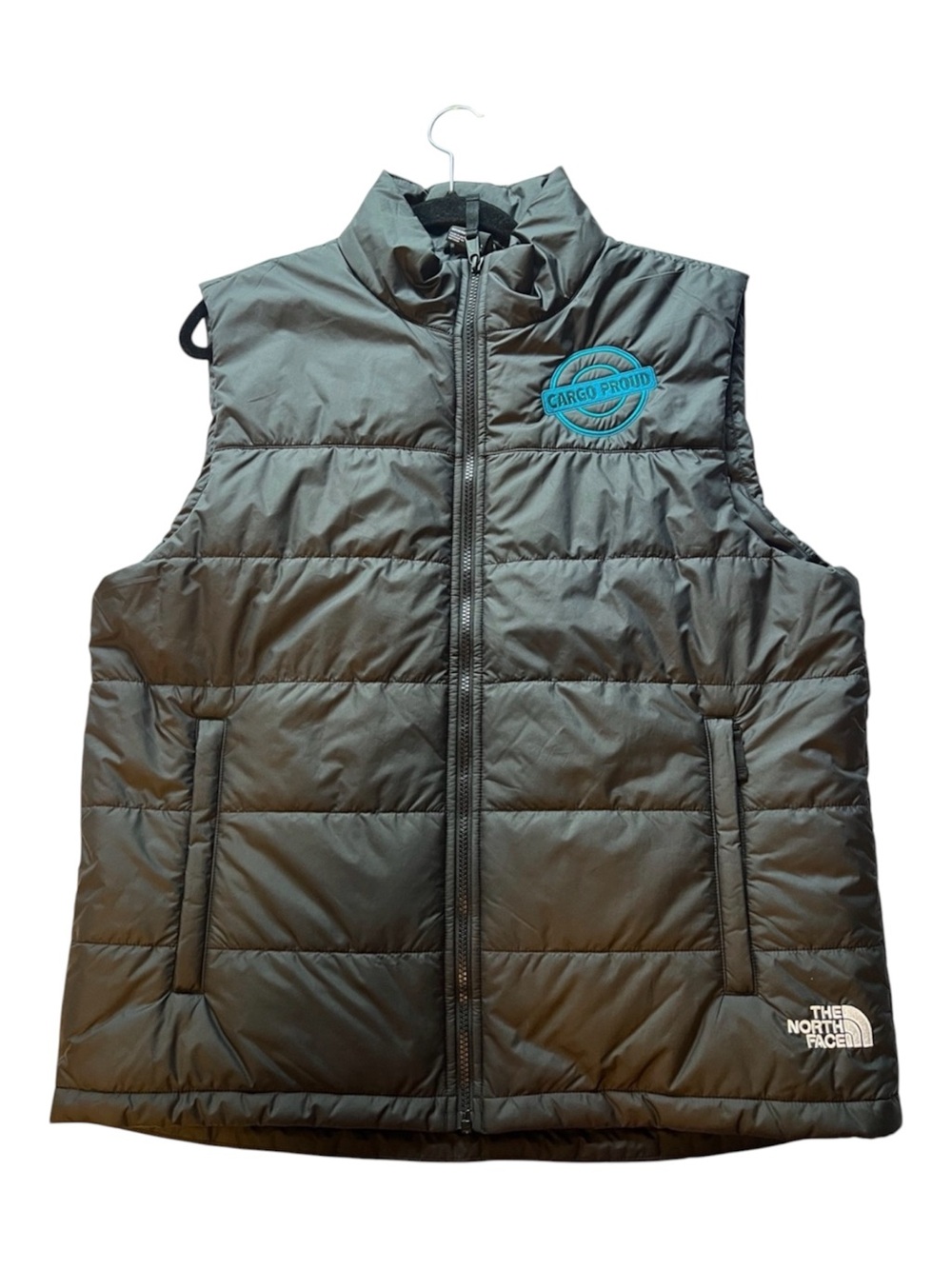 The North Face Black Quilted Insulated Puffer Vest with Turquoise Logo L EUC